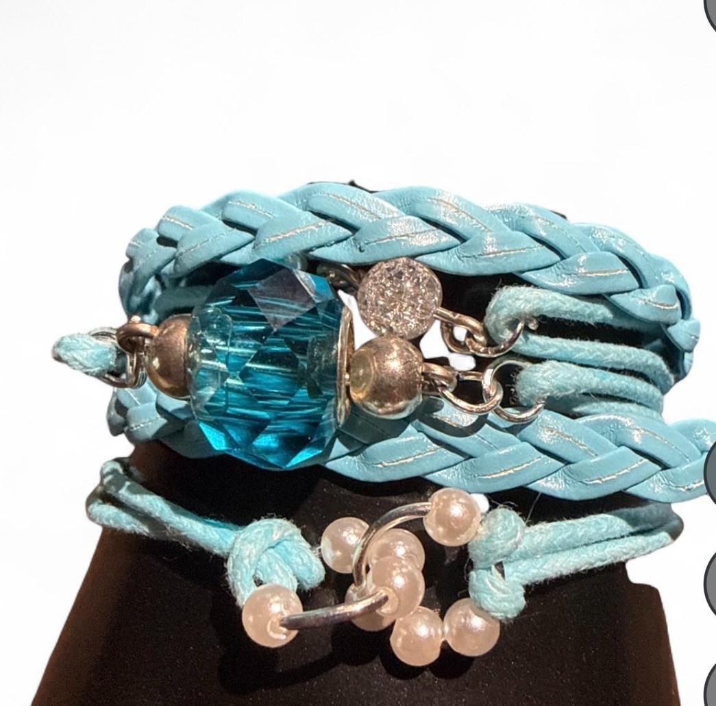 Adjustable handcrafted faux leather and cotton cord bracelet