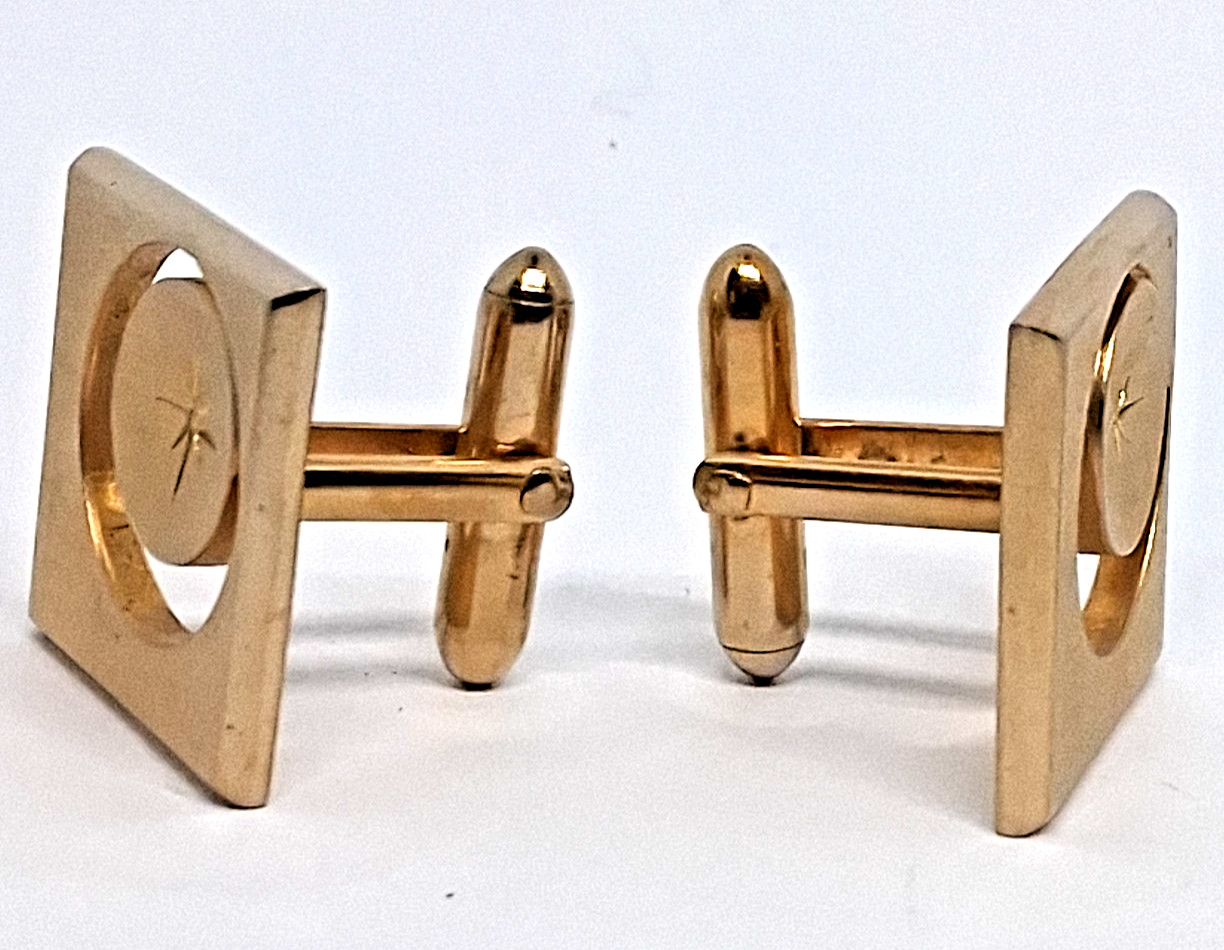 Vintage Swank Gold Tone Square with Crescent Outline and Star Center Cufflinks
