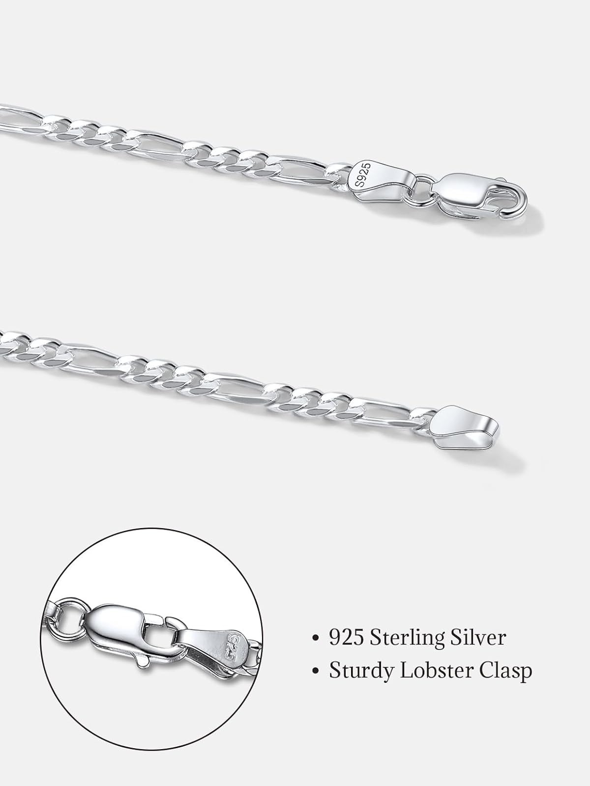 SILVERCUTE 925 Sterling Silver Figaro Chain Necklace 3mm 18in