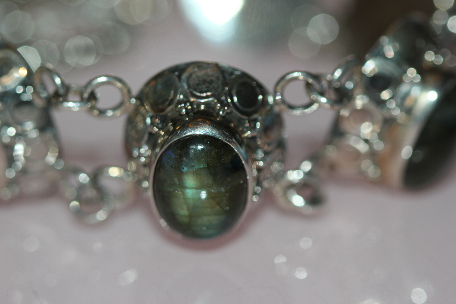 NWT Samuel B. Labradorite & Sterling Silver T-Bar Bracelet polish cloth/bag 7.5