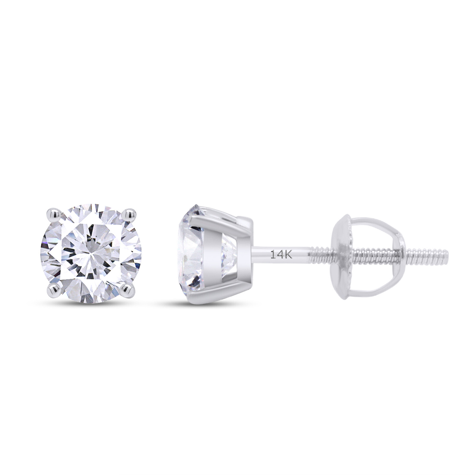 1/2 – 2Ct Diamond Screw Back Studs 14k Gold Earrings Lab Grown (GH/VS2-SI1)
