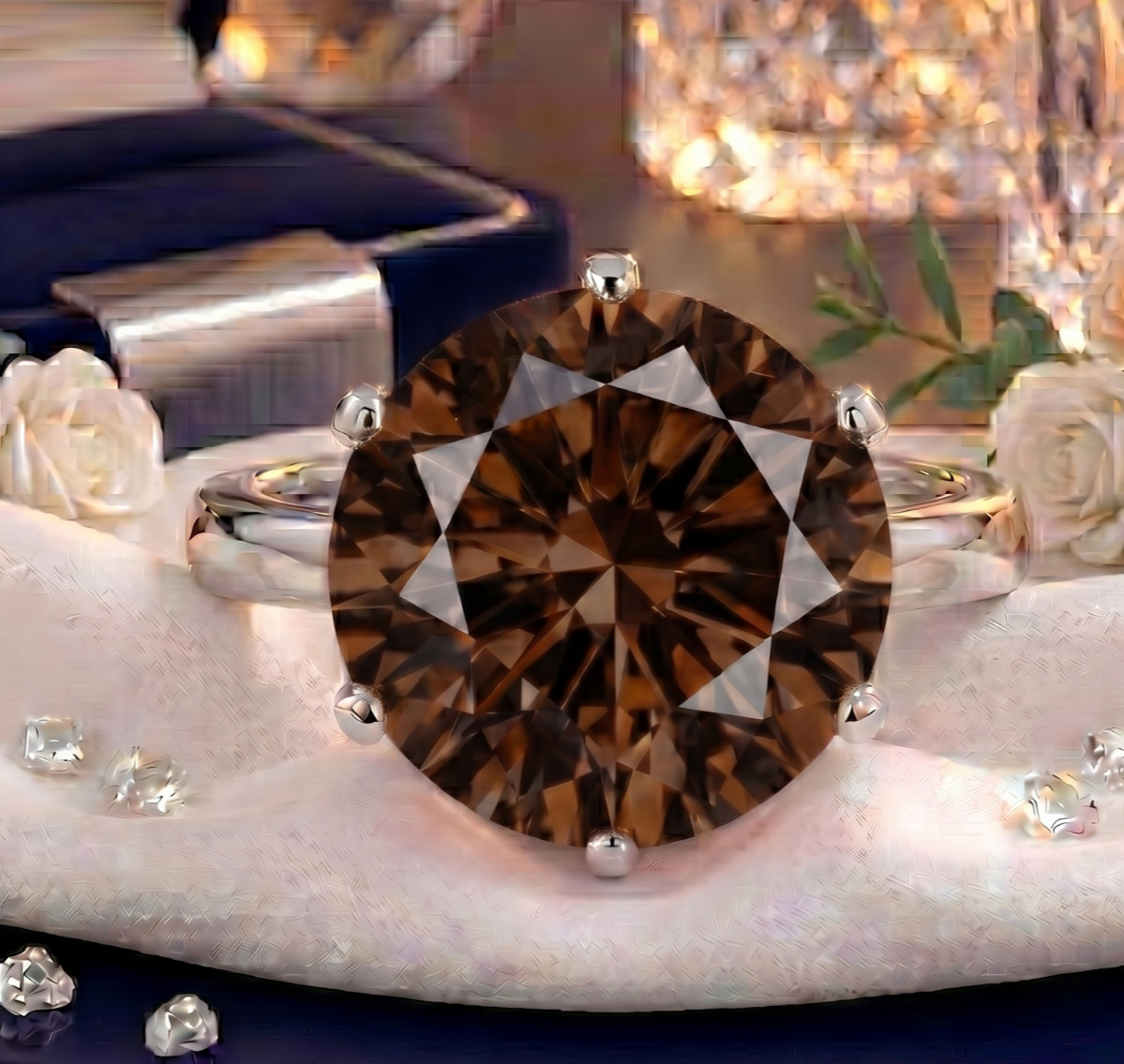 RARE 5.00 Ct Certified Round Cut Brown Natural Diamond Ring White Gold Finish