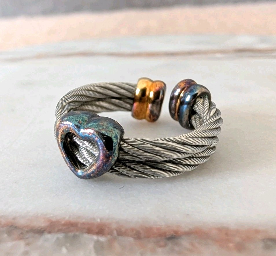 Vintage Charriol Stainless Steel Cable Heart Ring Sz US 6-7