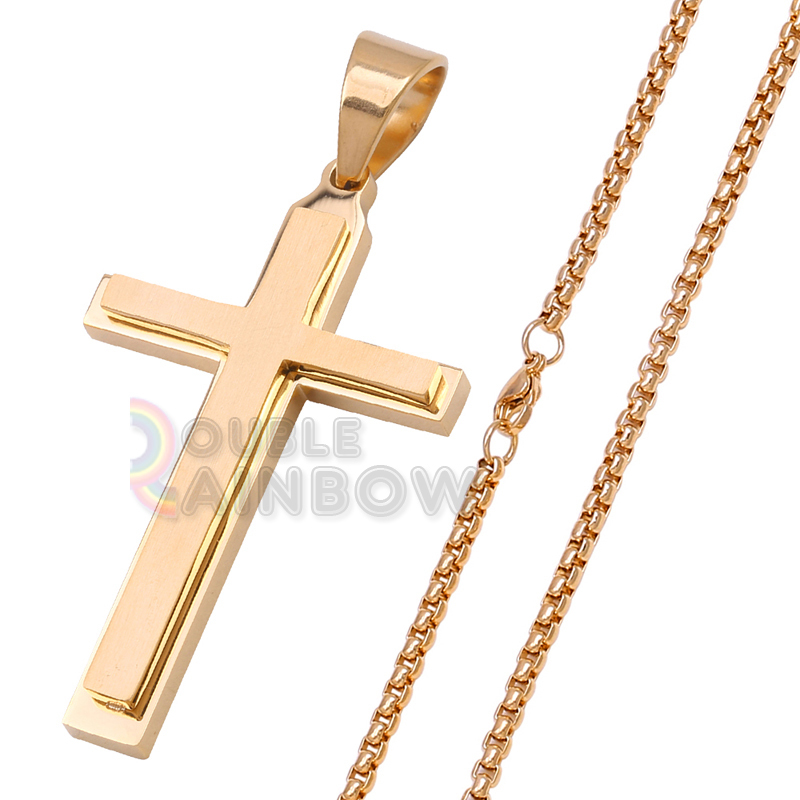 7P32 18-36″ men’s stainless steel Plain cross pendant BOX Necklace Chain