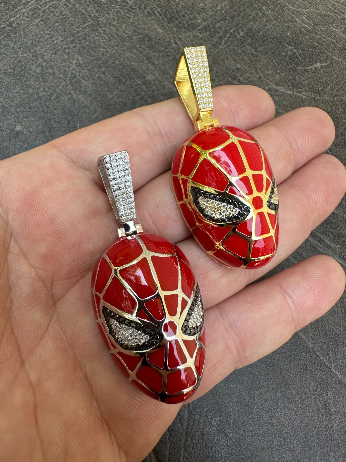 MOISSANITE Spider-man Mask Real 925 Silver/Gold Plated Iced Pendant Out Necklace