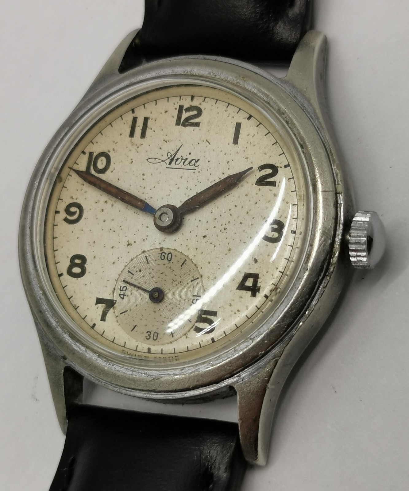 Vtg 1940 Avia Denisteel Case Military Style 15 Jewel 30mm Mechanical Gents Watch