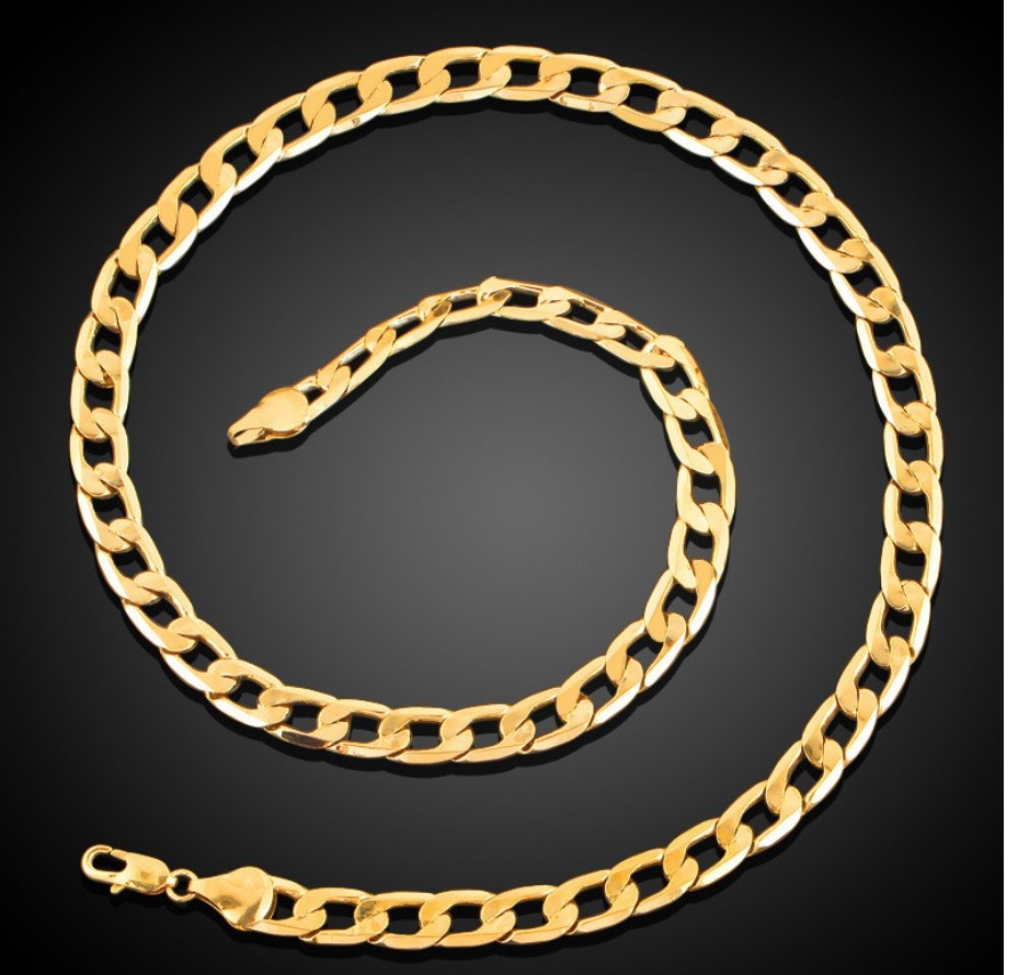Men’s Real 18K Gold Filled Nickel/Lead Free 5mm Wide Curb Chain Necklace X819G
