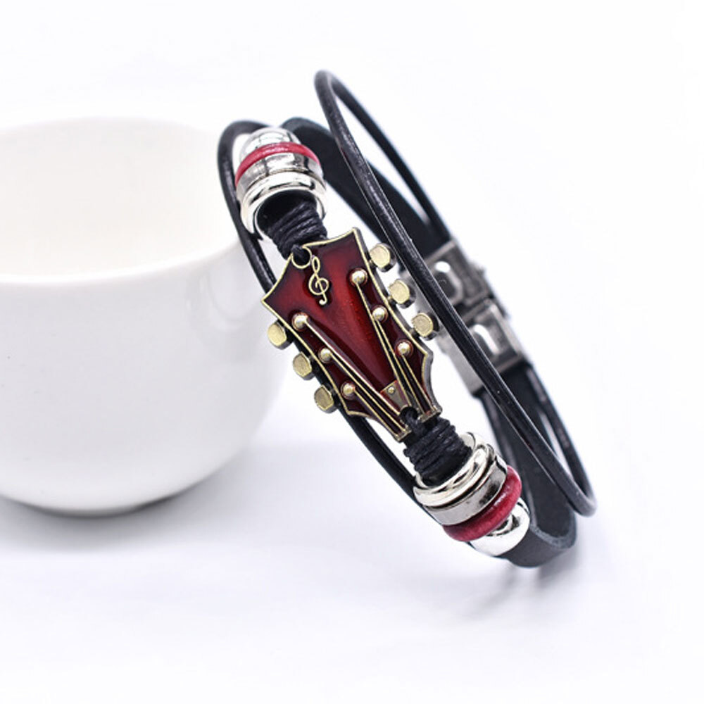 Retro Faux Leather Guitar Bracelet,Zinc Alloy Rock Music Guitar Bracelet ET