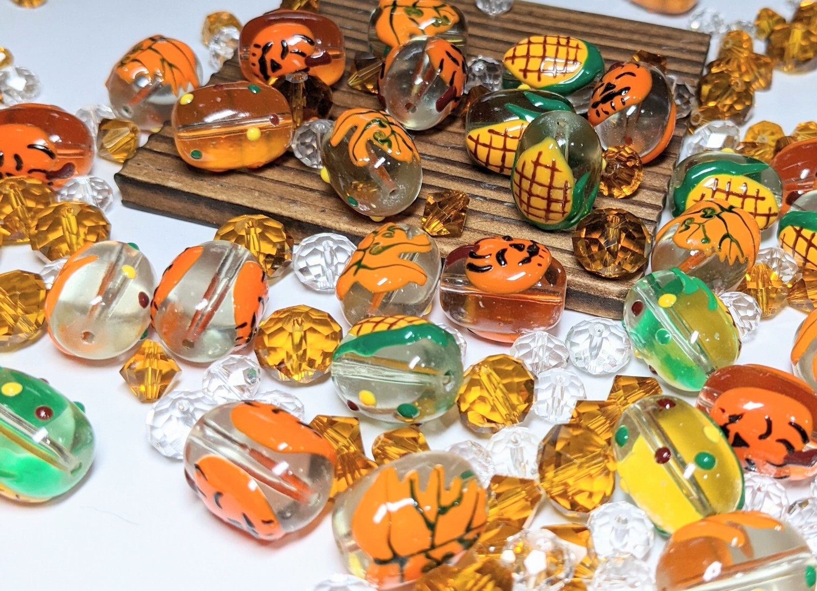 Thanksgiving Beads Fall Beads Glass Beads Pumpkin Corn Maple Leaf DIY 100pc