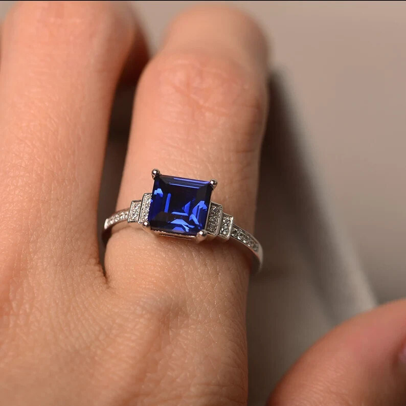 2.30Ct Princess Simulated Sapphire Attractive Wedding Ring 14k White Gold Plated