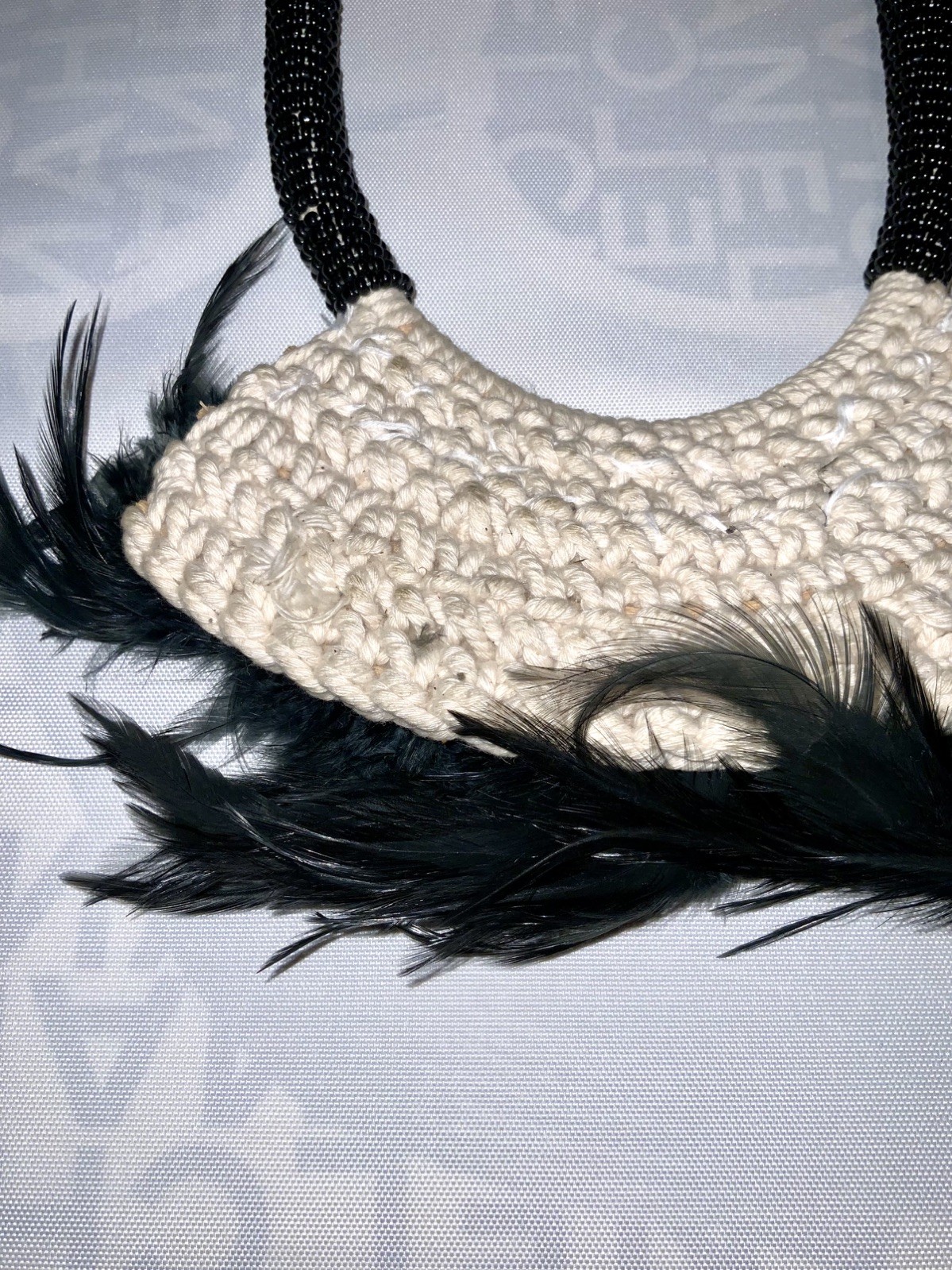 Papua New Guinea Feathered Cowrie Shell Necklace Tribal Band hand weaved Fabric