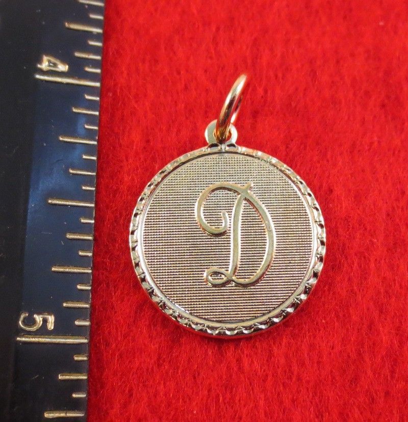 LETTERS A-Z, 14 KT GOLD PLATED ROUND INITIAL DISC CHARM PENDANT