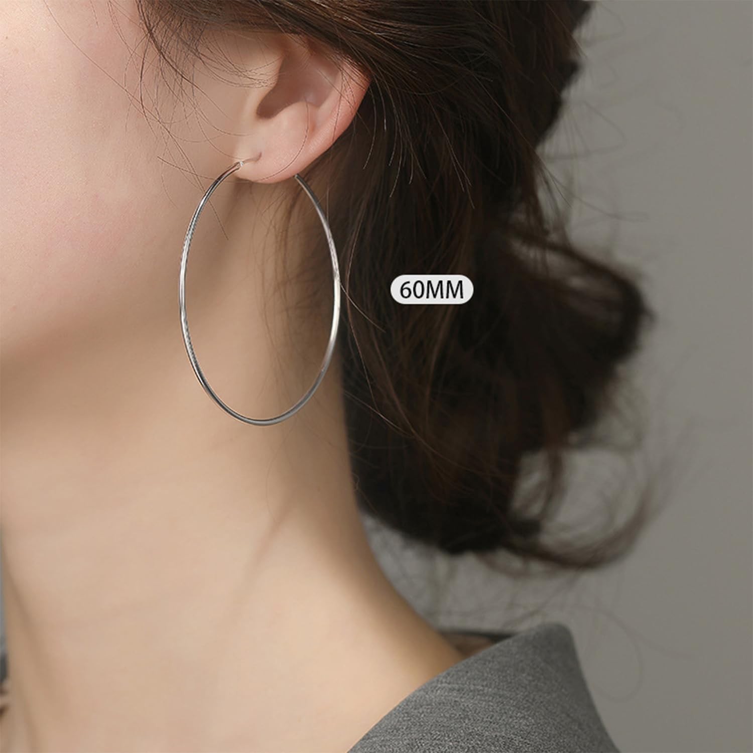 Clip On Hoop Spring Earrings Non Pierced Black Silver Rose Gold Tone (60mm)