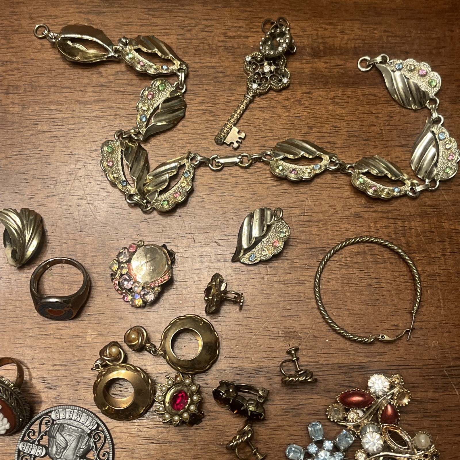Vintage Estate Costume Jewelry LOT Timex CORO Watch & Earrings Melba Brass