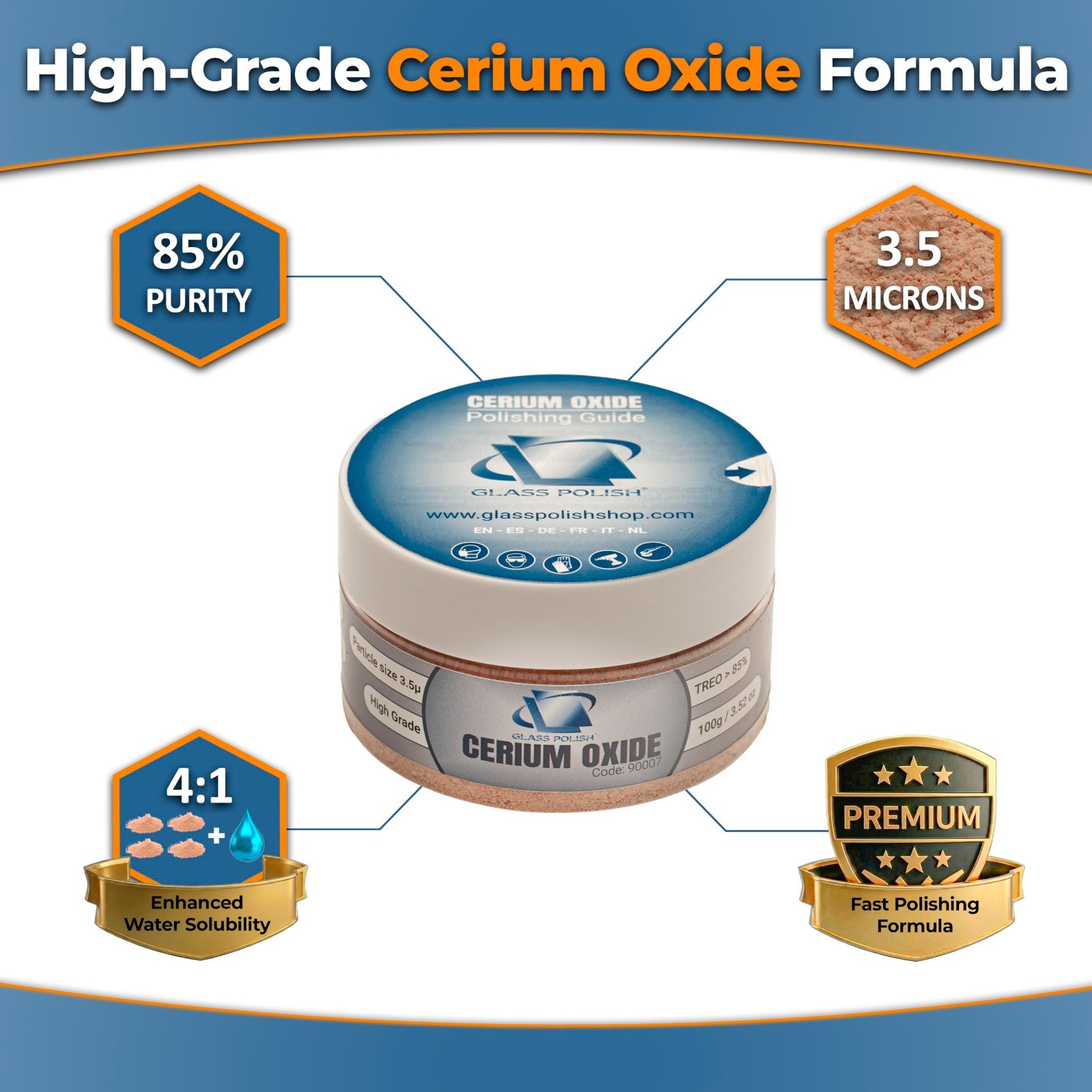 High-Grade Cerium Oxide Glass Polishing Powder 3.52oz – Scratch Removal & Restor
