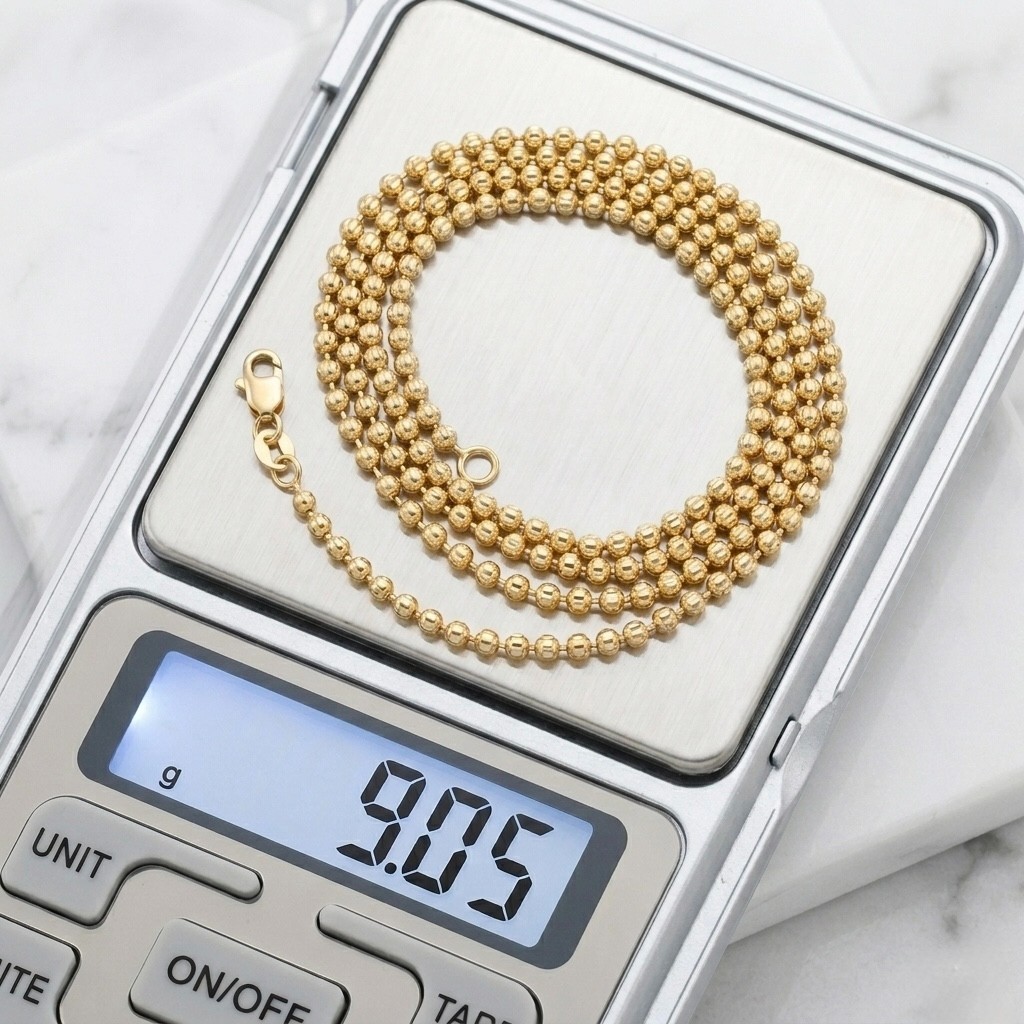 2.3mm Diamond Moon Cut Bead Ball Chain Necklace REAL Solid 10K Yellow Gold