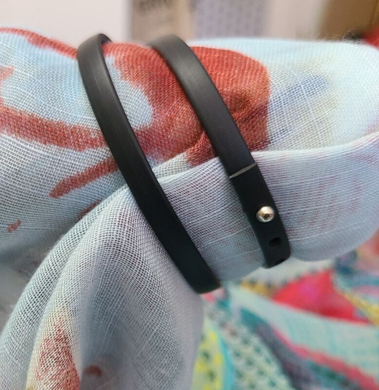 Vintage Thierry Mugler Stainless Steel Black Wrap Bracelet