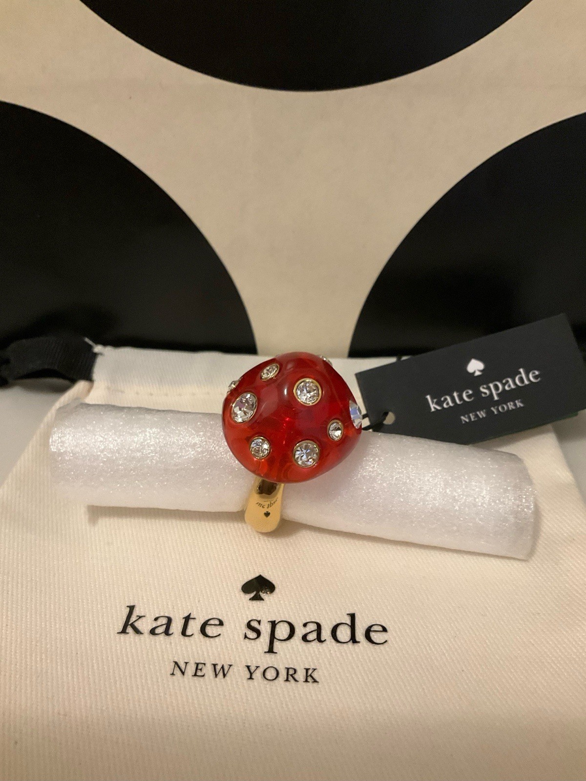 NWT Kate Spade New York Forest Pop Mushroom 12k Gold Plated CZ Crystal Ring Sz 7
