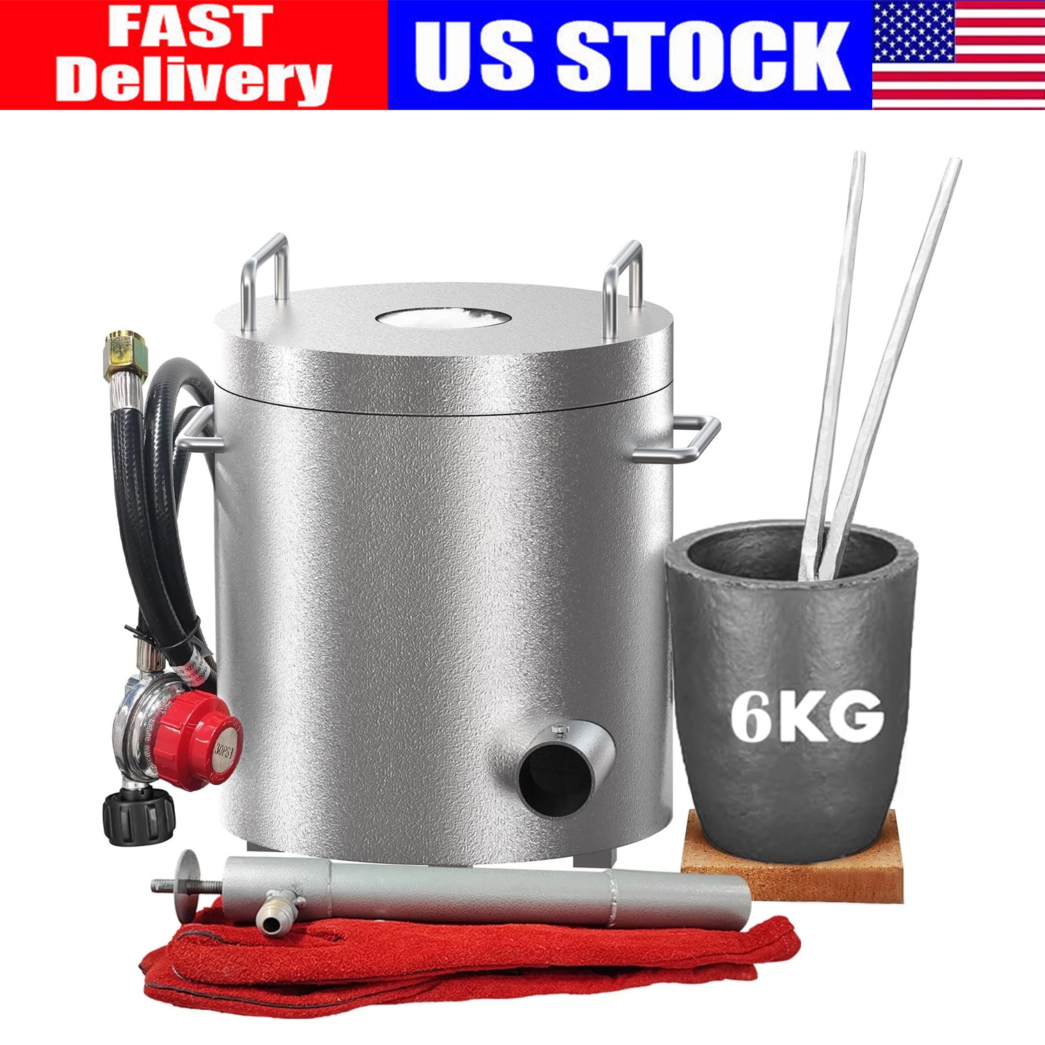 6KG Propane Melting Furnace Kiln Kit Smelt Scrap Metal Gold Silver Copper 2372°F