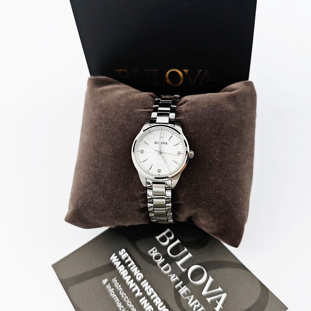 Bulova Sutton 96P219 White Diamond Dial Silver Band Women’s Quartz Women’s 28mm