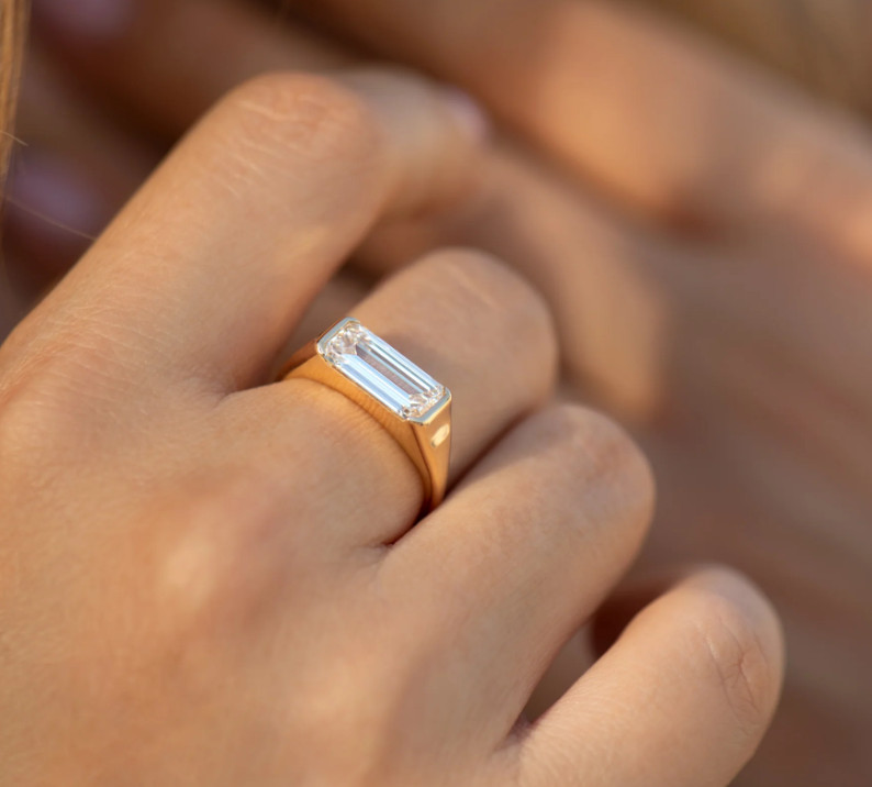 Diamond Ring Wedding Gold Lab Grown 18K Yellow Emerald Cut GLI IGI 5 6 2 Carat