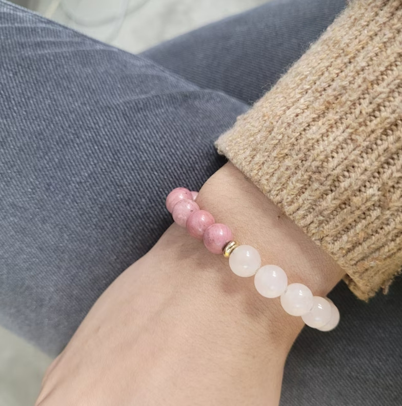 Rose Quartz & Rhodonite Gemstone Beads Healing Women Bracelet for Self Love Gift