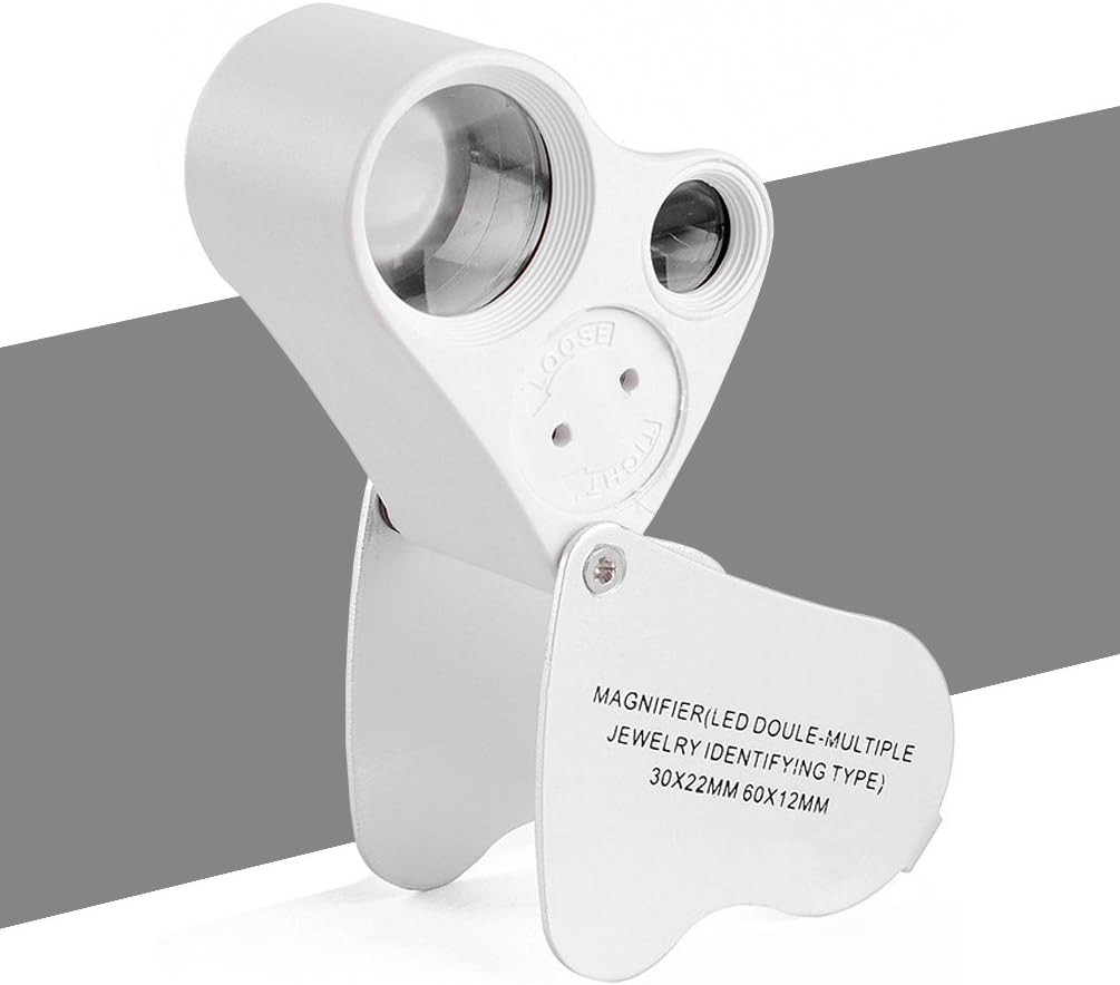 2 Lens Jewelry Loupe, 30X 60X Illuminated Jewelers Magnifier | Foldable Magnifyi