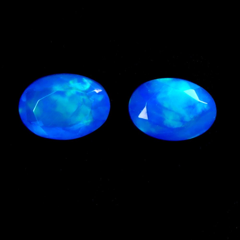 Pair 2pcs Oval Cut Natural Hot Rainbow Blue Fire Opal Ethiopia 12 Ct 7x5mm Gems