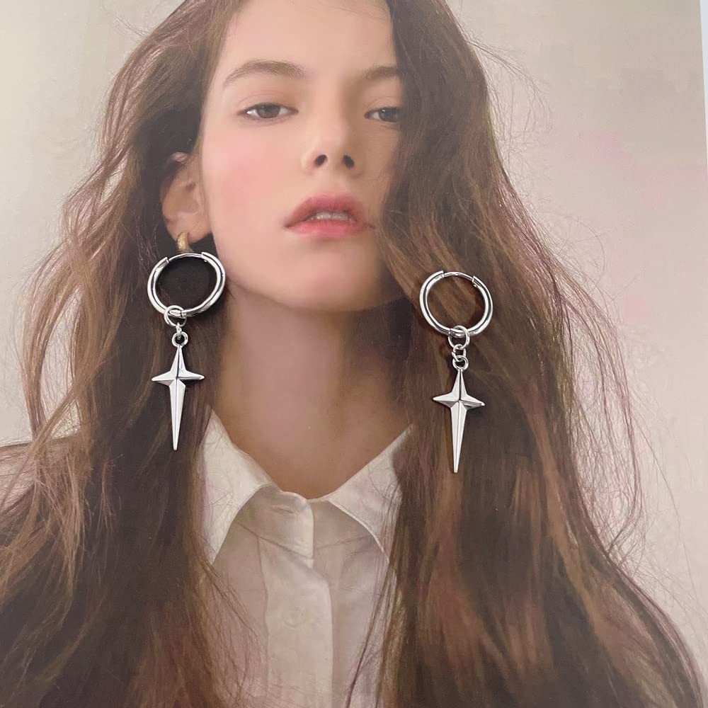 Newzenro Punk Cross Star Dangle Drop Huggie Small Hoop Earrings For Men Women