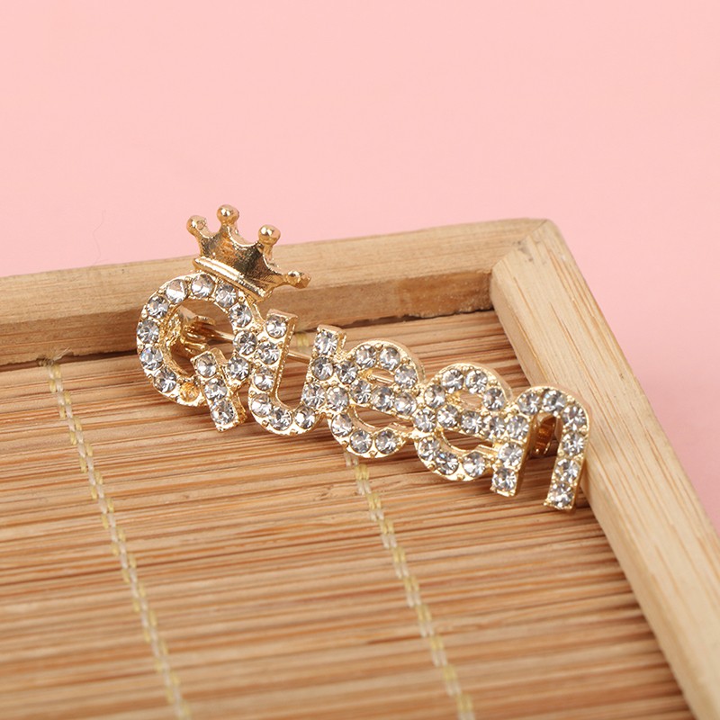 Rhinestone Queen Brooches For Women Crown Letters Party Office Brooch Pins Gifts