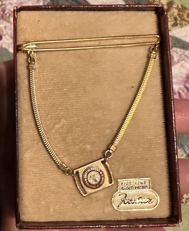 Vintage Brotherhood of Railroad Trainmen Gold Filled Forstner Tie Bar w Box