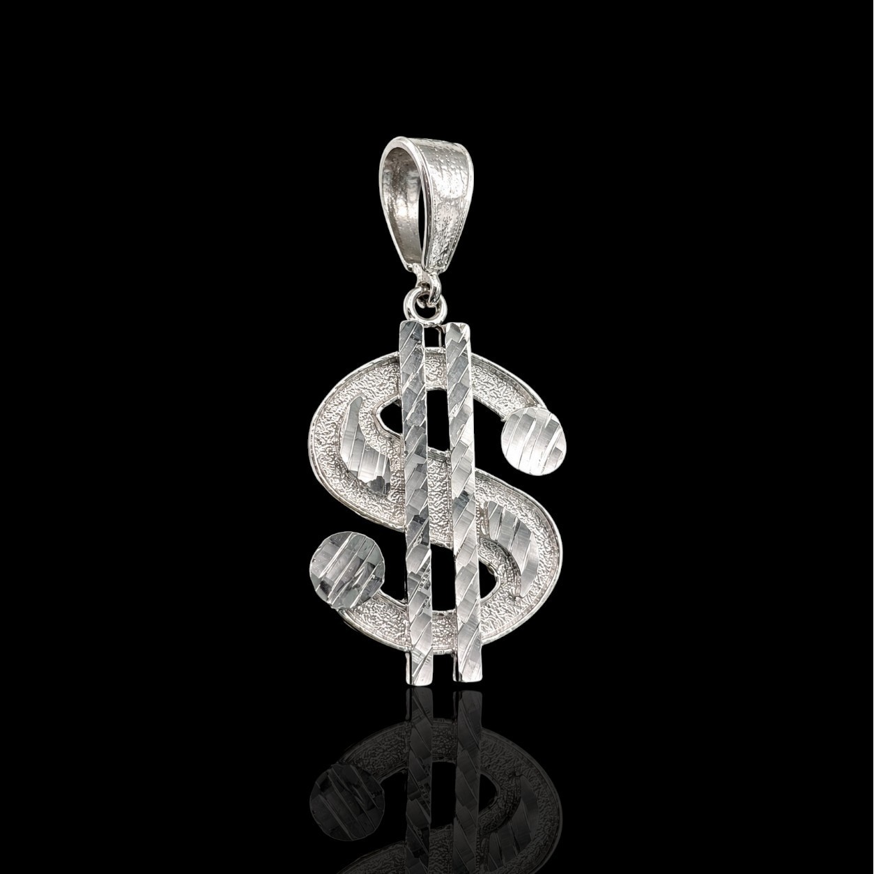 Solid 925 Sterling Silver Detailed Dollar Money Pendant + Steel Rope Chain