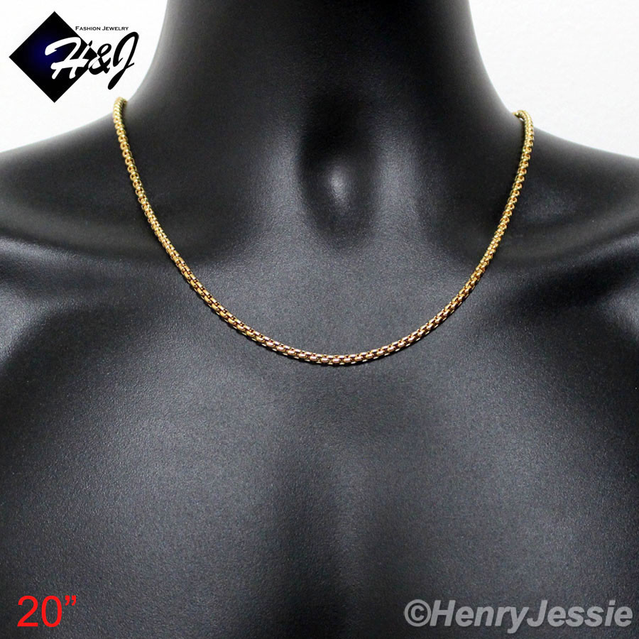 18-36″MEN Stainless Steel 3mm Gold Plated Box Link Chain VIRGIN MARY Pendant*G26