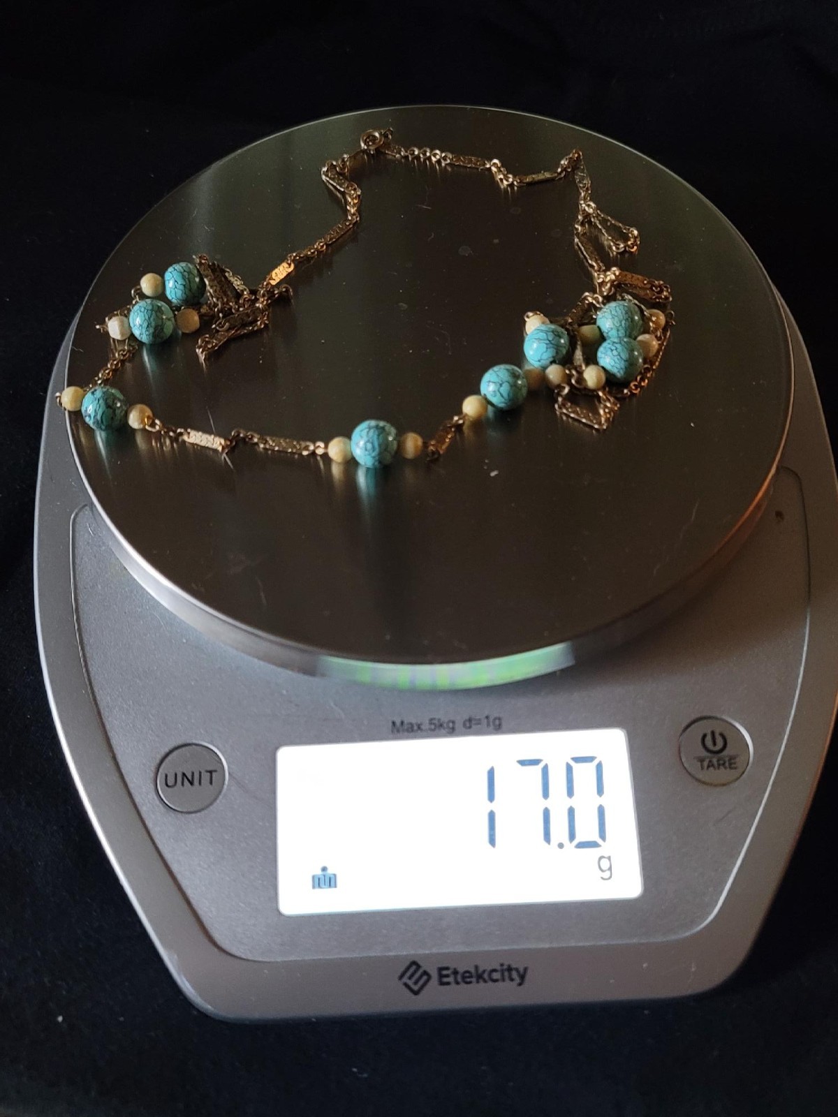 Vintage Elka 35 inch 17 gram 12K gold filled necklace with turquoise beads