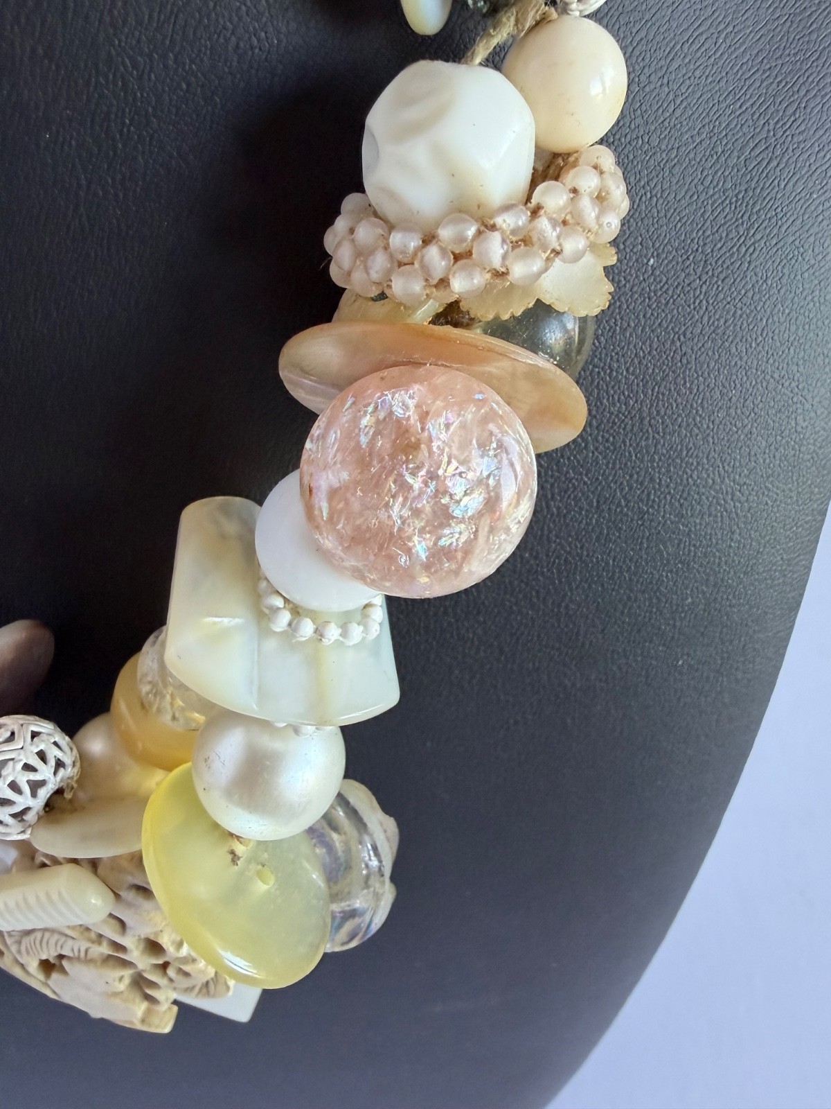 Vintage Necklace Adorned with Buttons, Beads, Buckles & Other Vintage Elements