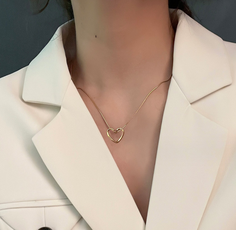 Gold Silver Open Heart Pendant Stainless Steel Necklace Round Chain Gift PE8