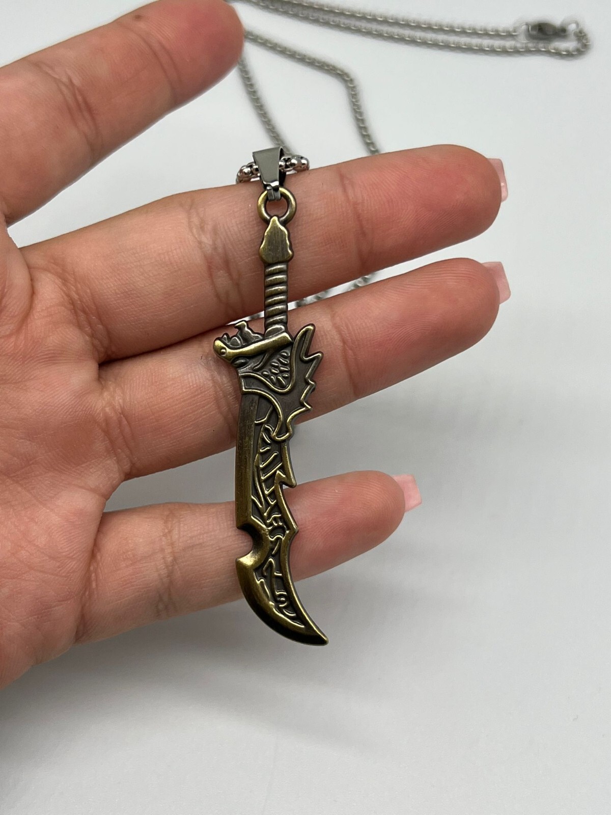 Stainless Steel Bronze Knife Dagger Weapon Pendant on Chain