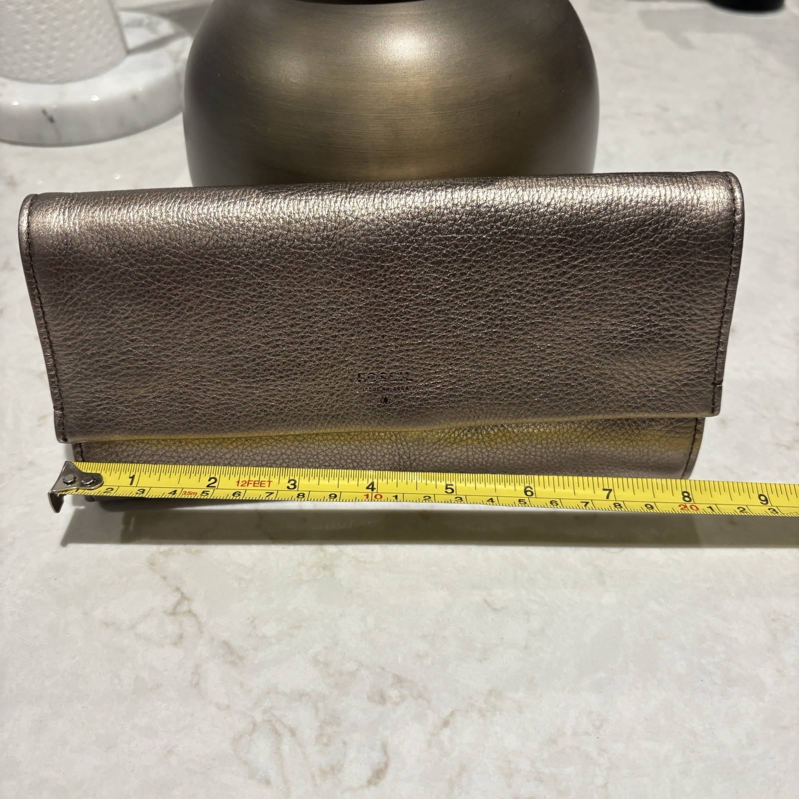 FOSSIL Soft Metallic Bronze Leather Flap Travel Jewelry Case Roll Clutch Wallet