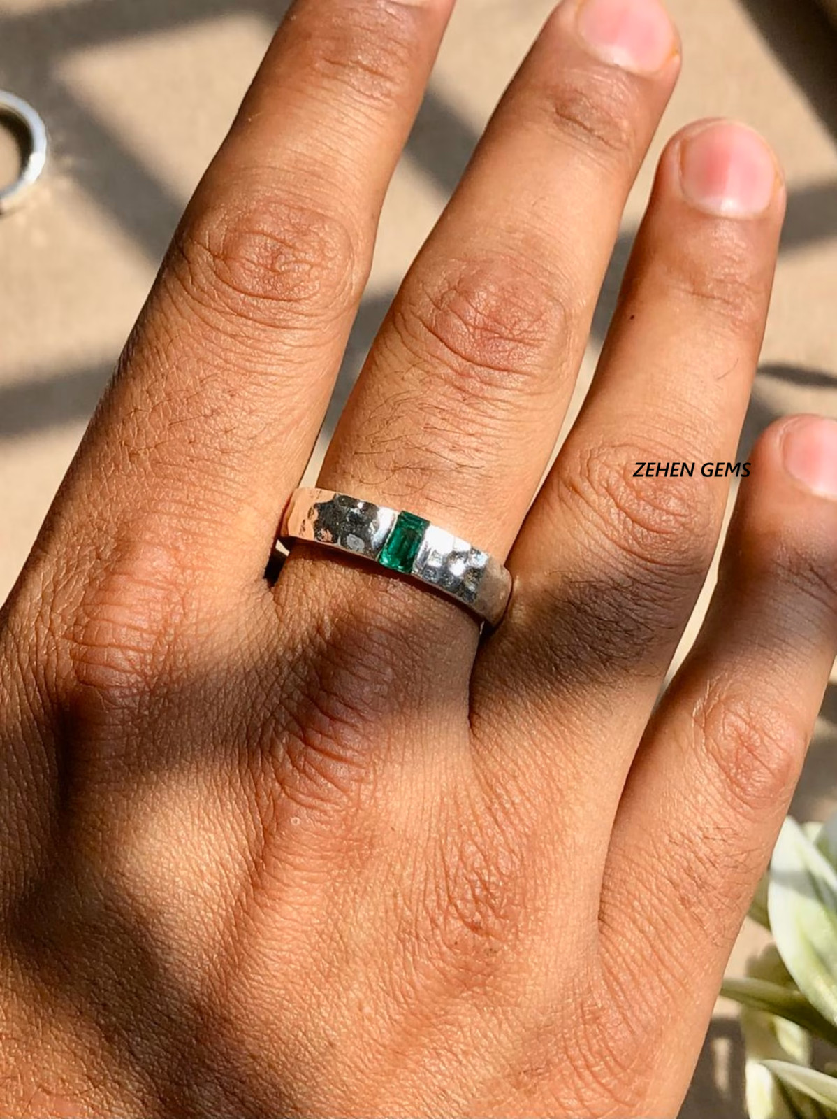 Lab created Men’s Emerald Cut Green Emerald Ring 925 Sterling Silver Ring
