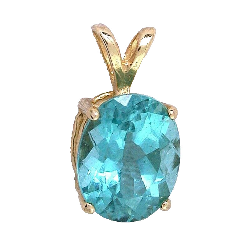 14KT Yellow Gold 10×8 3.03 Carat AAA Neon Blue Apatite Oval Gem Pendant EBS9438