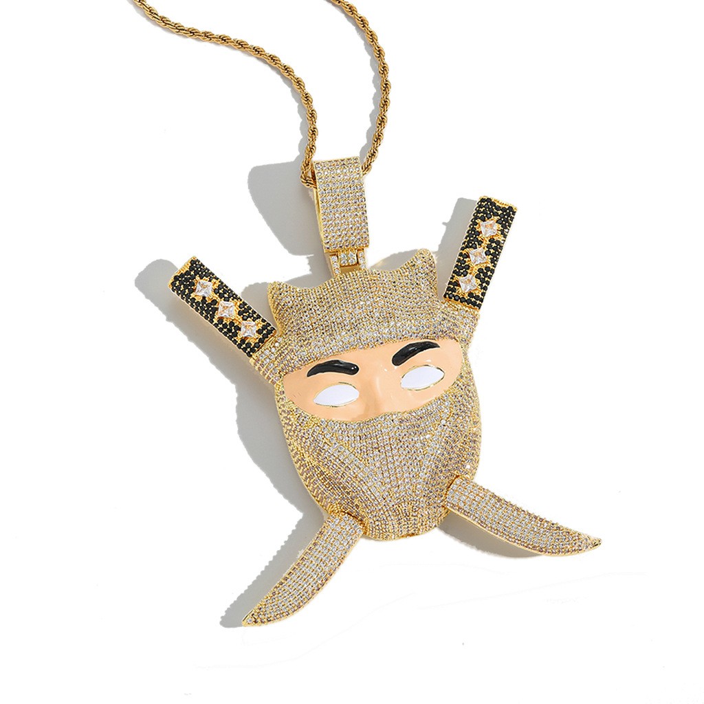 Hip Hop Pendant Cartoon Ninja Assassin Bling Necklace Gold Filled DJ Accessories