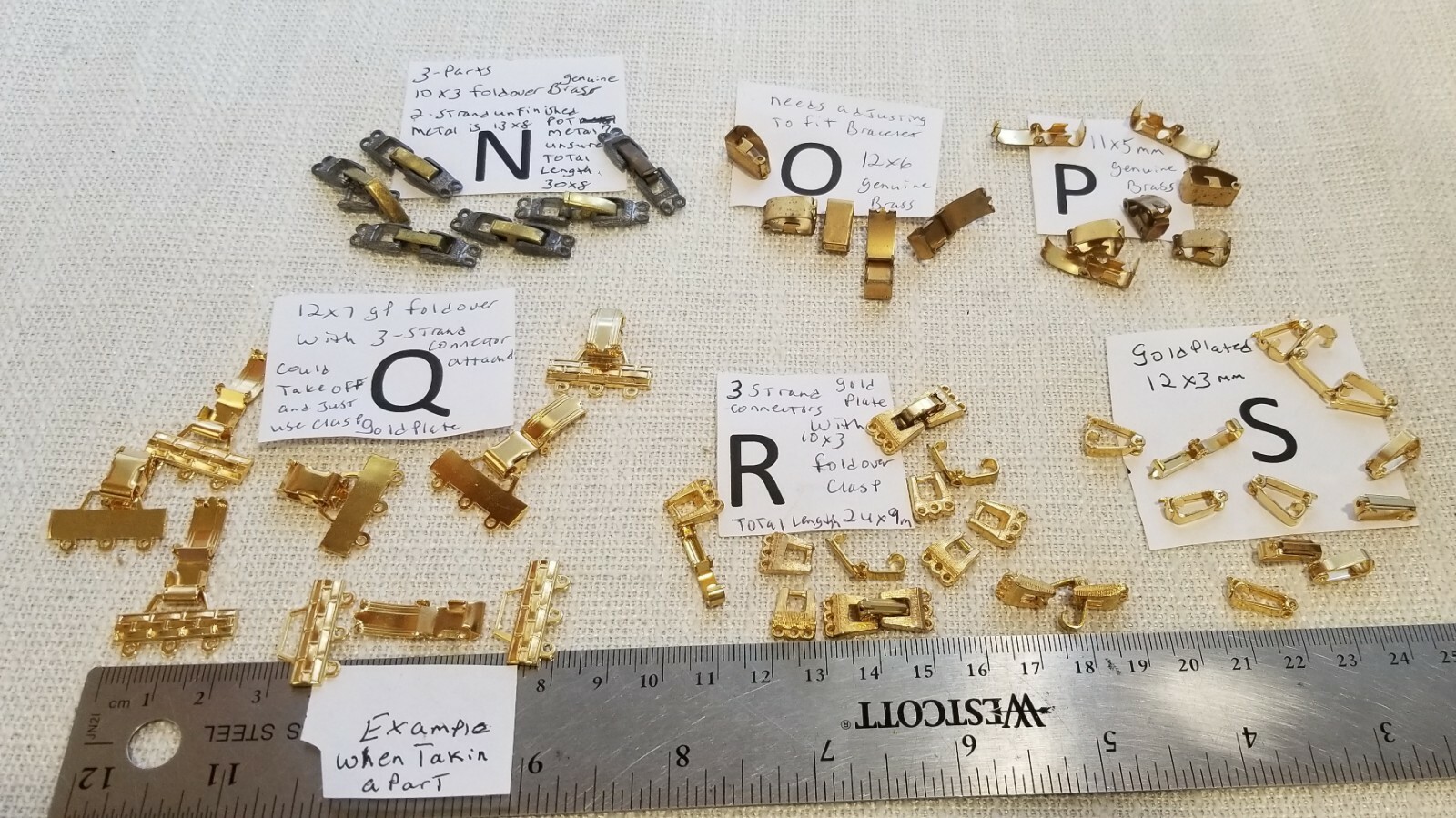 Vtg Fold Over Clasp Silver Brass Gold Plate Jewelry Findings Repair Bracelet 620