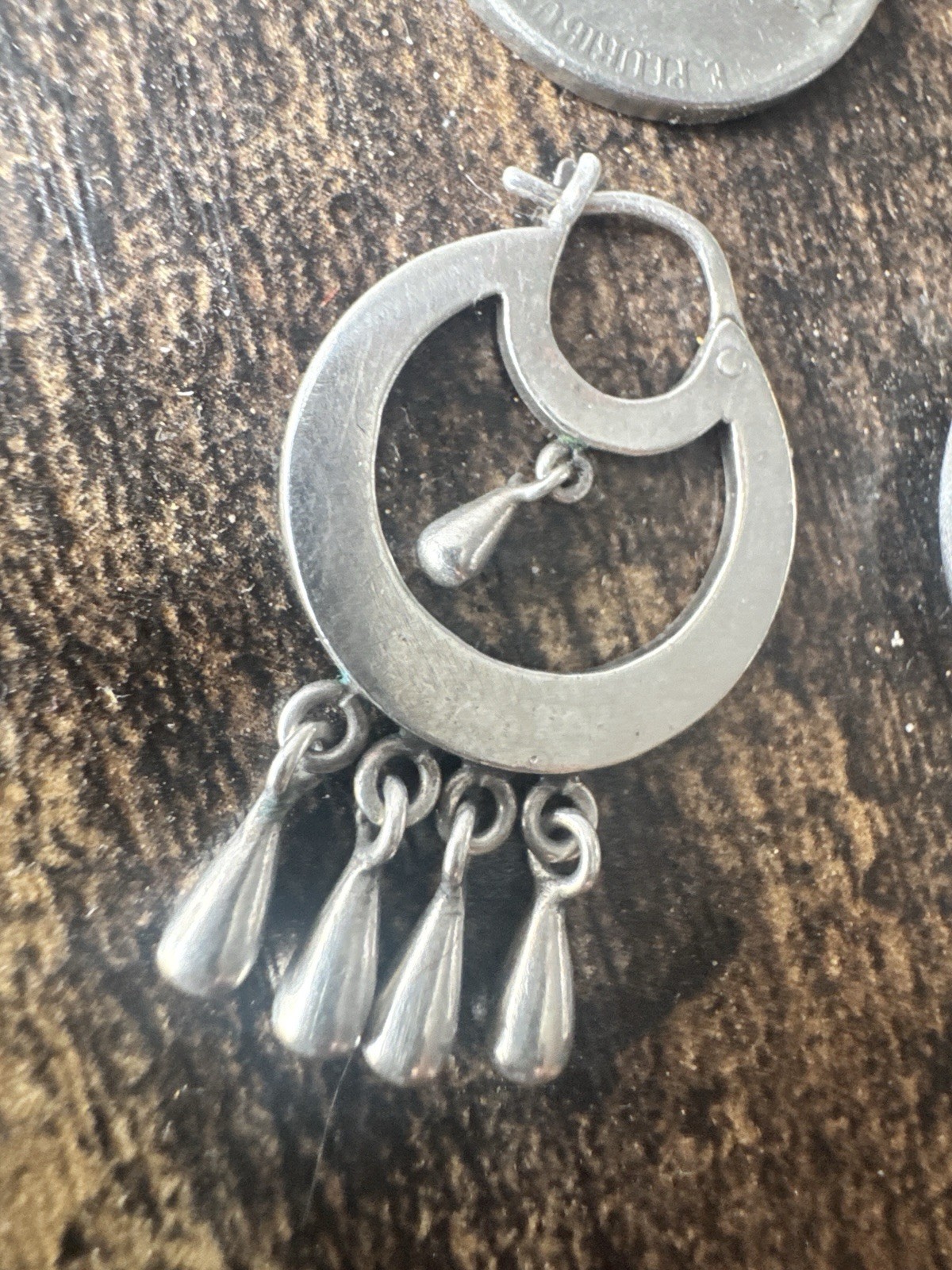 Jane Diaz 925 Sterling Frida Kahlo Hoop Earrings with Solid Tear Drop Dangles