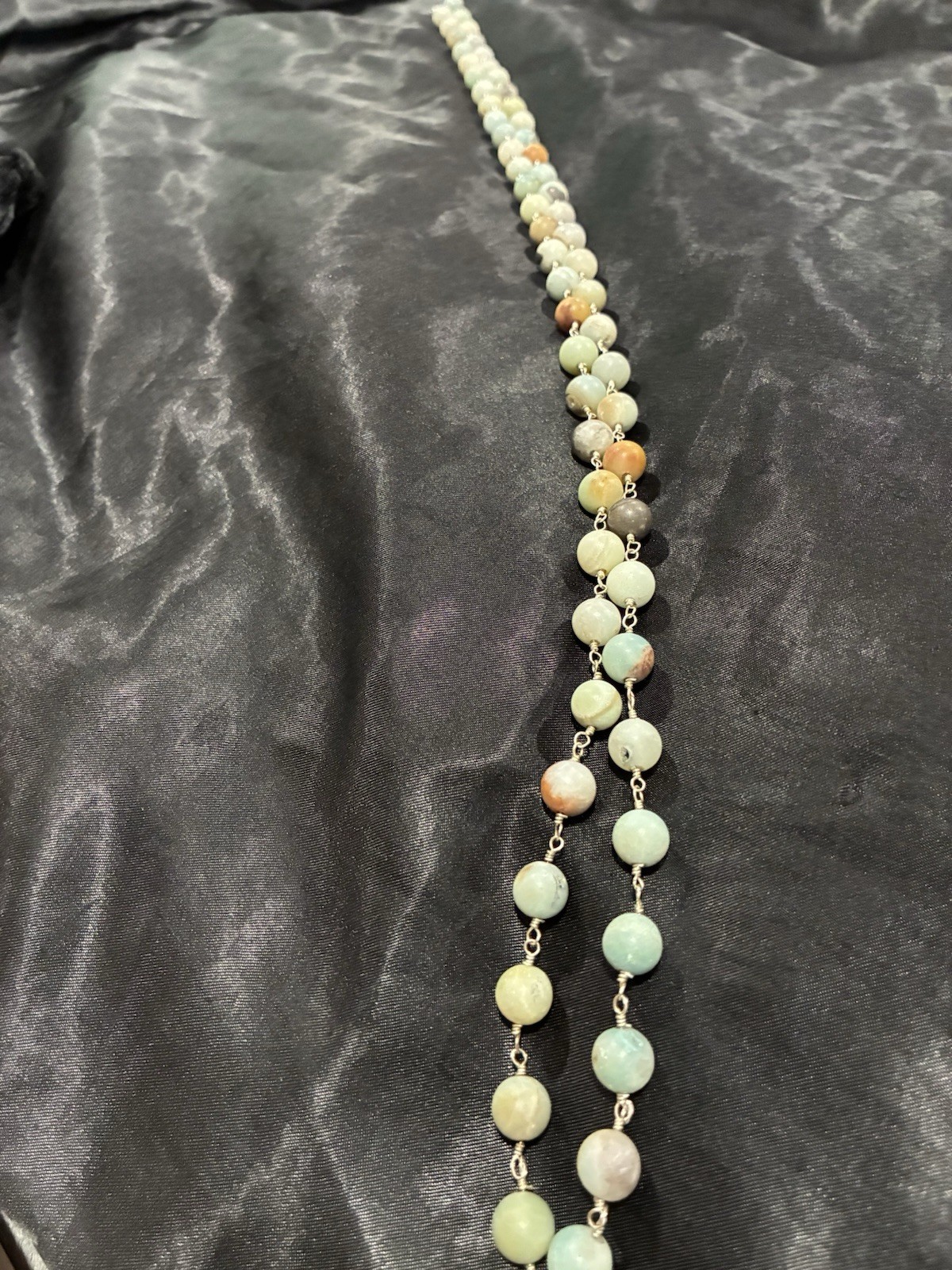 36 Inch Genuine Amazonite Beaded Boho Necklace – Sterling Silver 925 Clasp