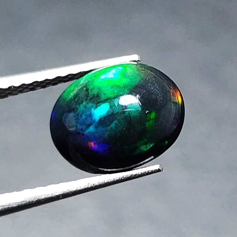 Natural Welo Black Opal Ethiopia Oval Cabochon Vivid Blue Green Fire 1.30Ct Gem