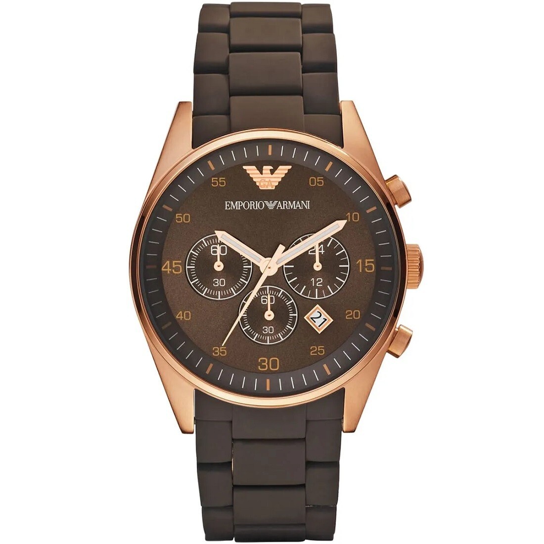 NEW GENUINE EMPORIO ARMANI AR5890 BROWN & ROSE GOLD SILICONE STRAP MENS WATCH