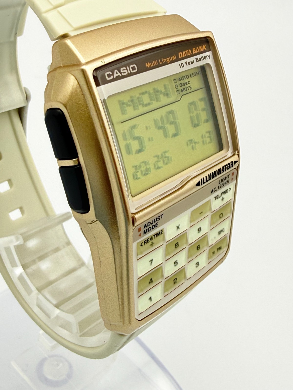 CASIO DBC-32 Data Bank Digital Calculator Beige Gold Color Quartz Watch – Rank A