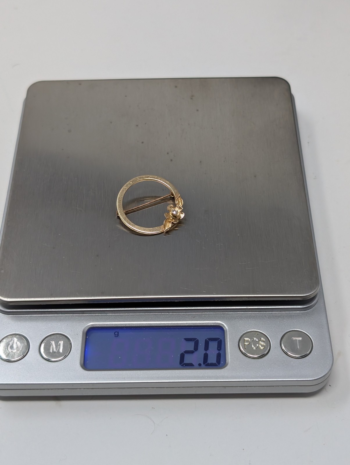 Vintage Flower Diamond Solid 14k Yellow Gold Pin Lapel Brooch 2g JCF