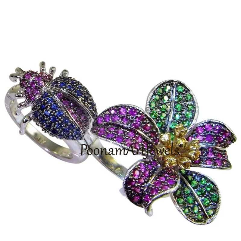 Natural Gemstone Floral Rings Jewelry Solid 925 Sterling Silver Wedding Jewelry