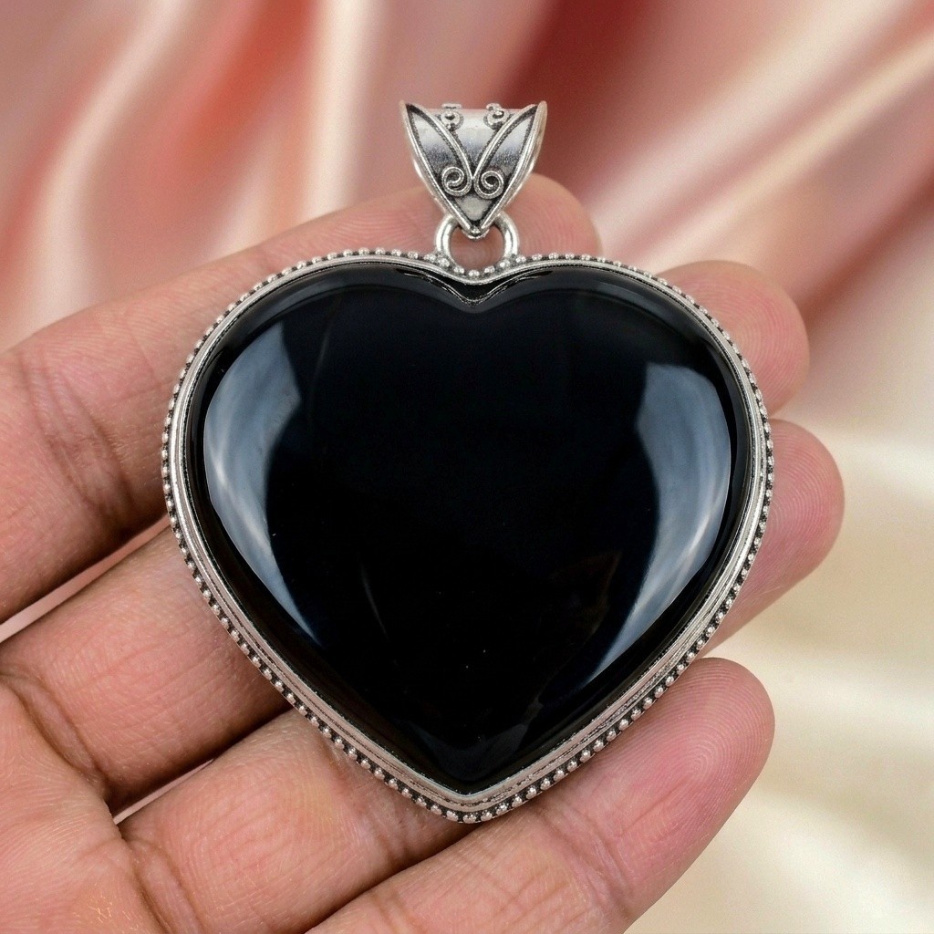 Black Onyx Silver Pendant 925 Sterling Silver Handmade Silver Pendant
